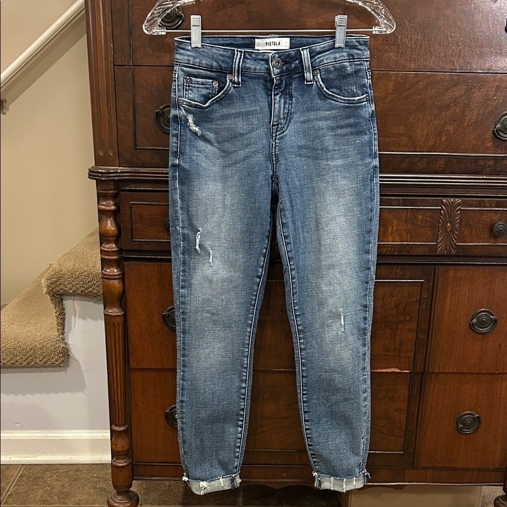 Pistola Distressed Raw Hem Skinny Crop Jeans